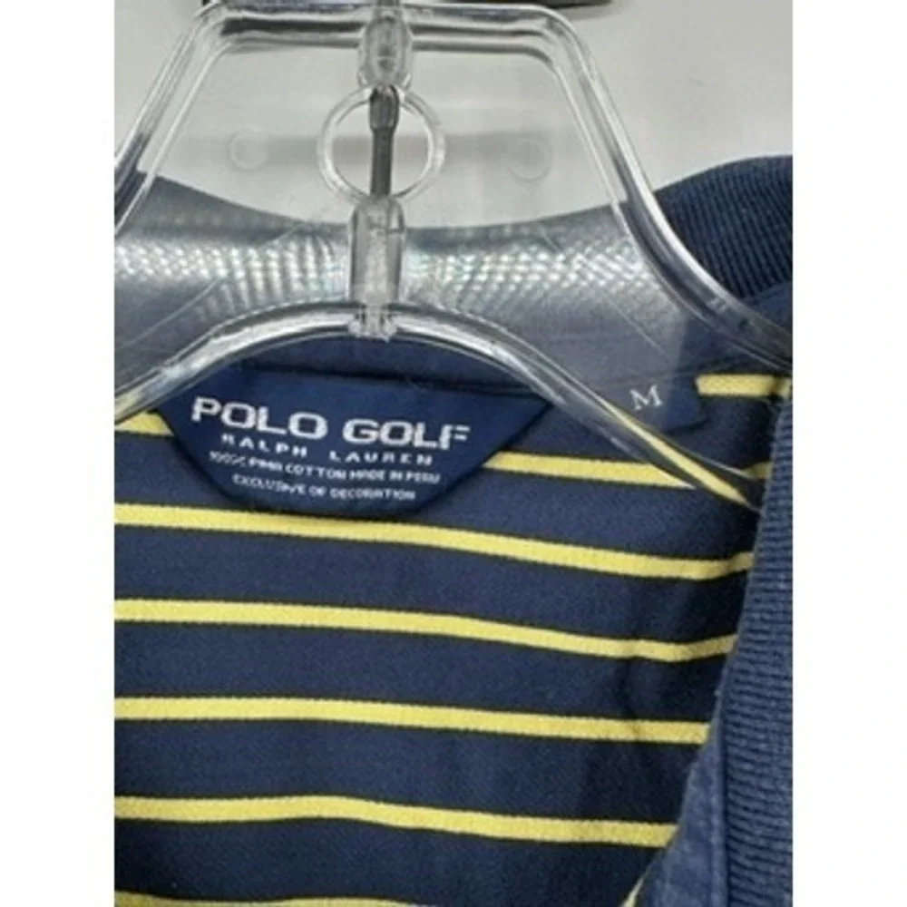 Polo Golf Ralph Lauren Medium‎ Navy Yellow Striped Polo Shirt Men's Short Sleeve